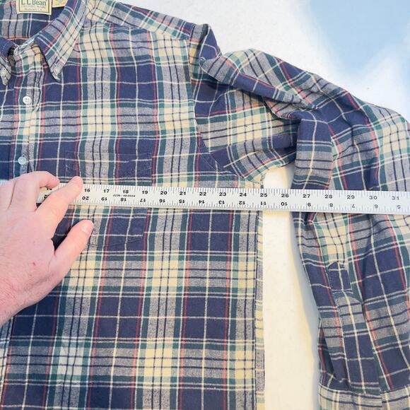 L.L. Bean Flannel Button Down Shirt Men's Large TALL Made in USA Pocket Plaid - Picture 5 of 9